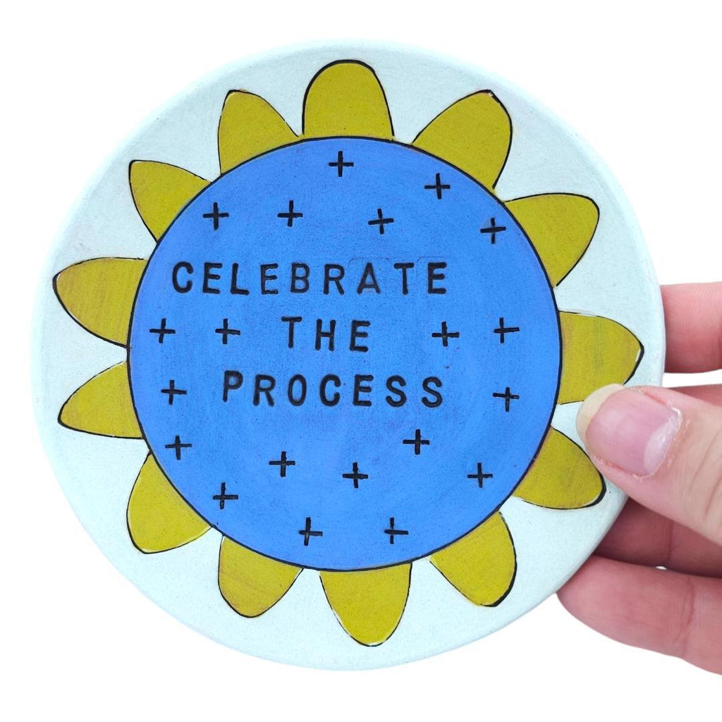 Ring Dish - 5in - Celebrate the Process (Bright Blue) by Leslie Jenner Handmade