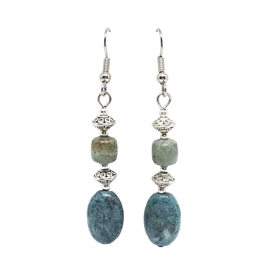 Earrings - Two Bead Oval Turquoise Silver Plate by Tiny Aloha