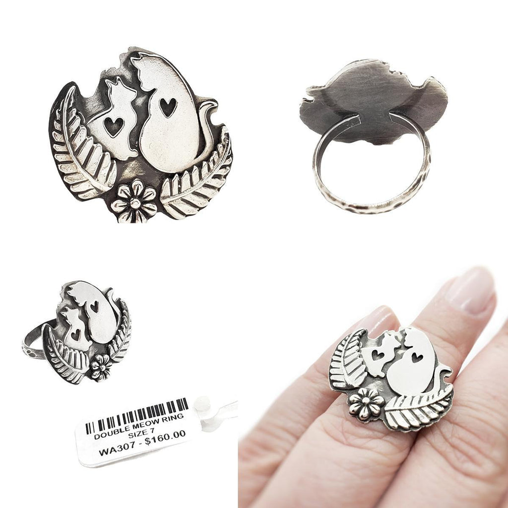 Ring - Double Meow Cats by Wanderlust Silver