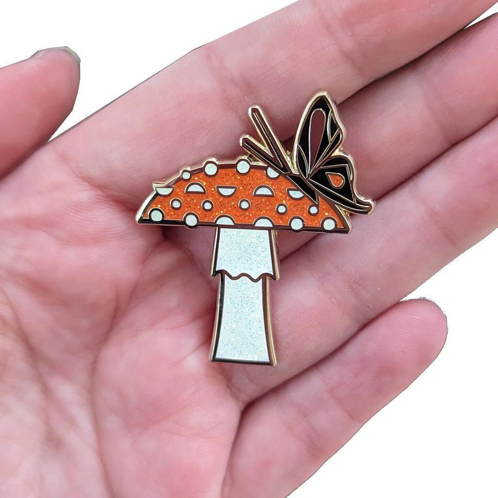 Enamel Pin - Mushroom and Butterfly by Amber Leaders Designs