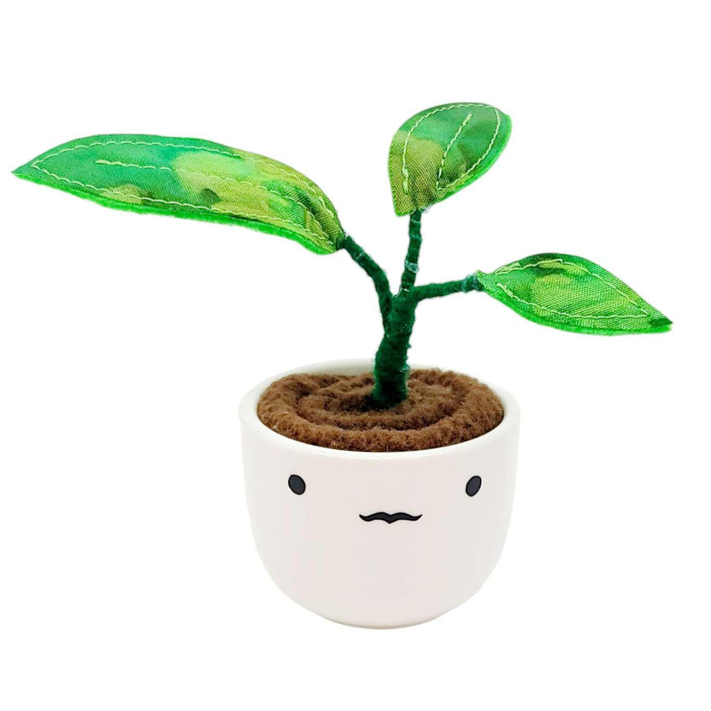 Collectible - Little Sprout Fabric Plant (Mustachioed with Pointy Mottled Green Leaves) by World of Whimm