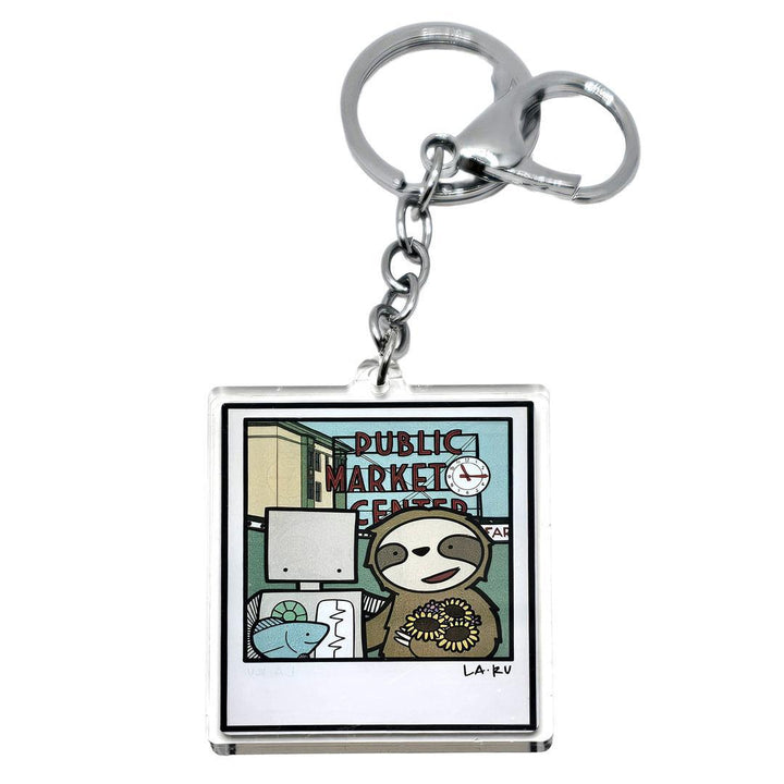 Keychain - Robot and Sloth at Pike Place Market by LaRu