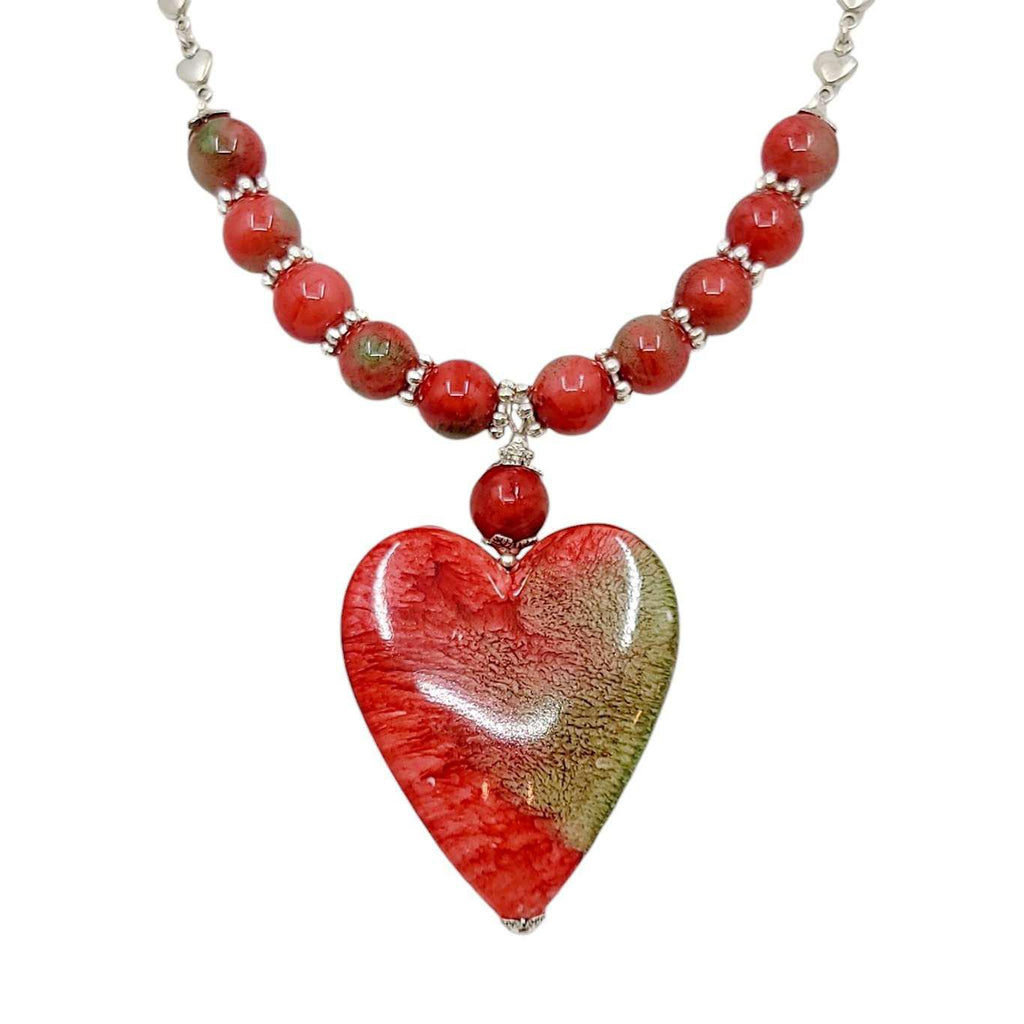 Necklace - Ceramic Heart (Red and Green) by Tiny Aloha