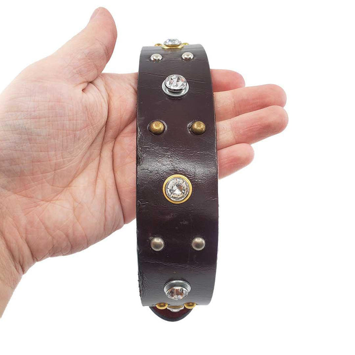 Dog Collar - XL - Deep Red with Gold Silver Crystals by Greenbelts