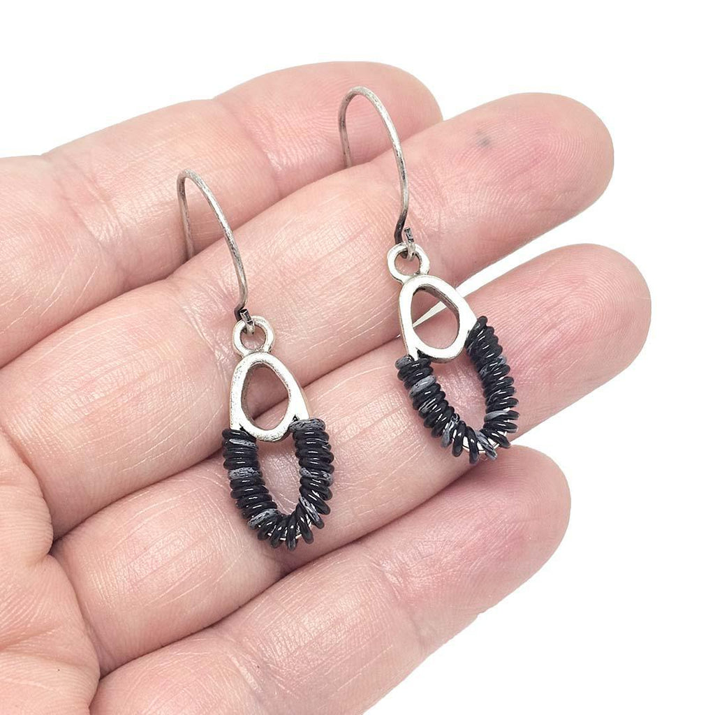 Earrings - Double Ovals - Charcoal Communication Wire by XV Studios