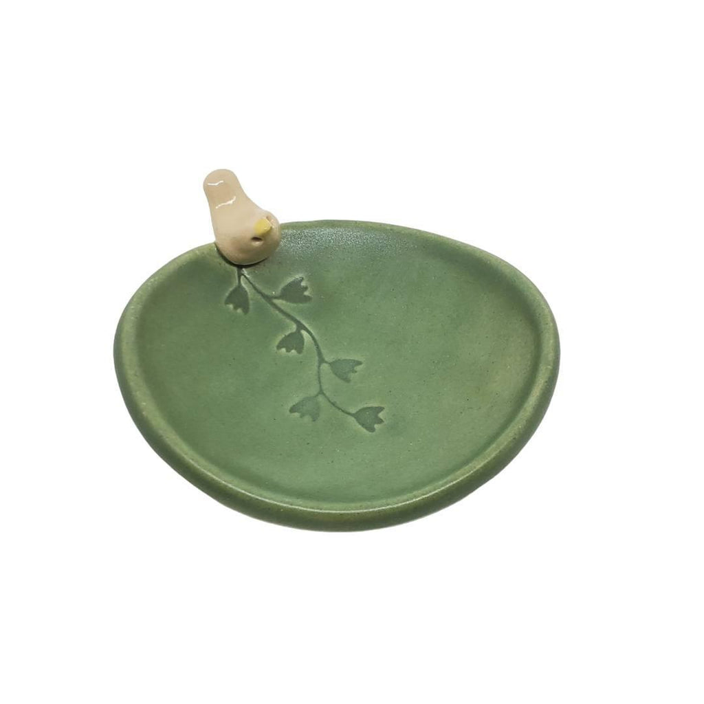Oval Ring Dish - Bird and Fern (Green) by Tasha McKelvey