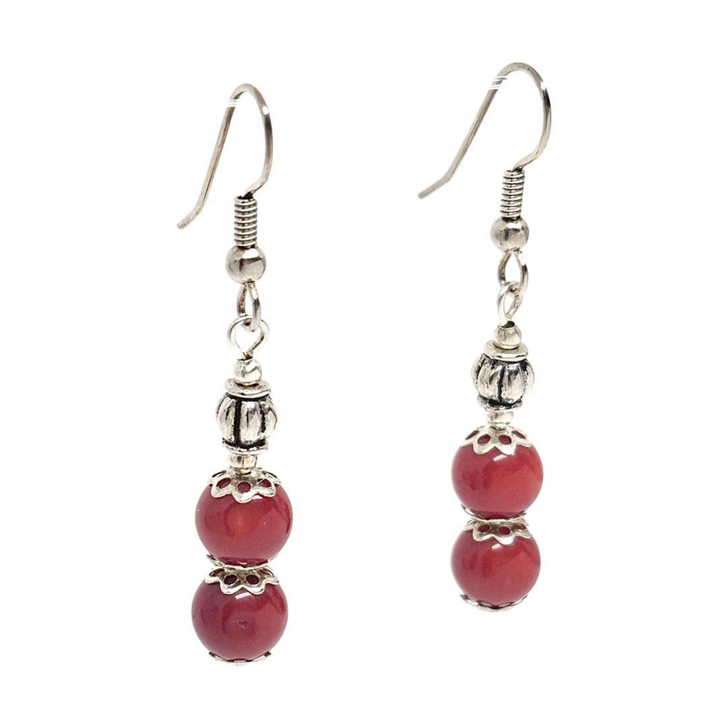 Earrings - Red coral drops Silver plate by Tiny Aloha