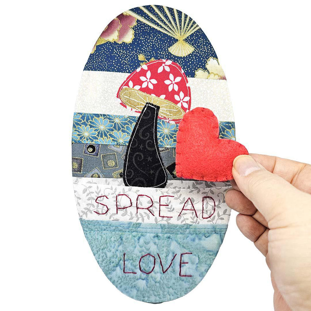 Wall Art - 9x5 - Spread Love with Heart Quilted Hoop Art by World of Whimm