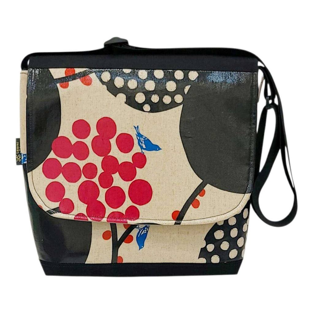 Messenger Bag - Reinforced Tall - Pink Dots Blue Bird by Laarni and Tita