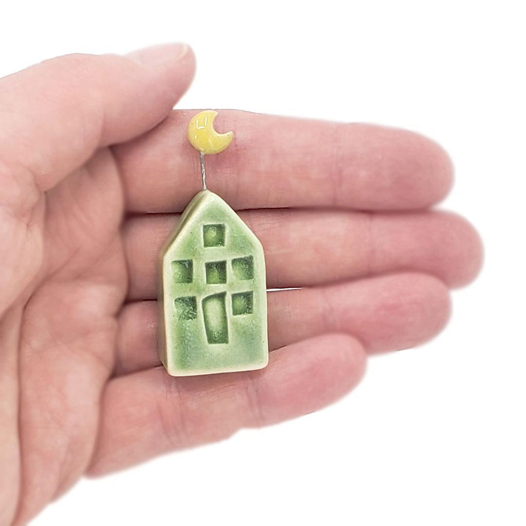 **Tiny Pottery House - Grass Green with Moon by Tasha McKelvey