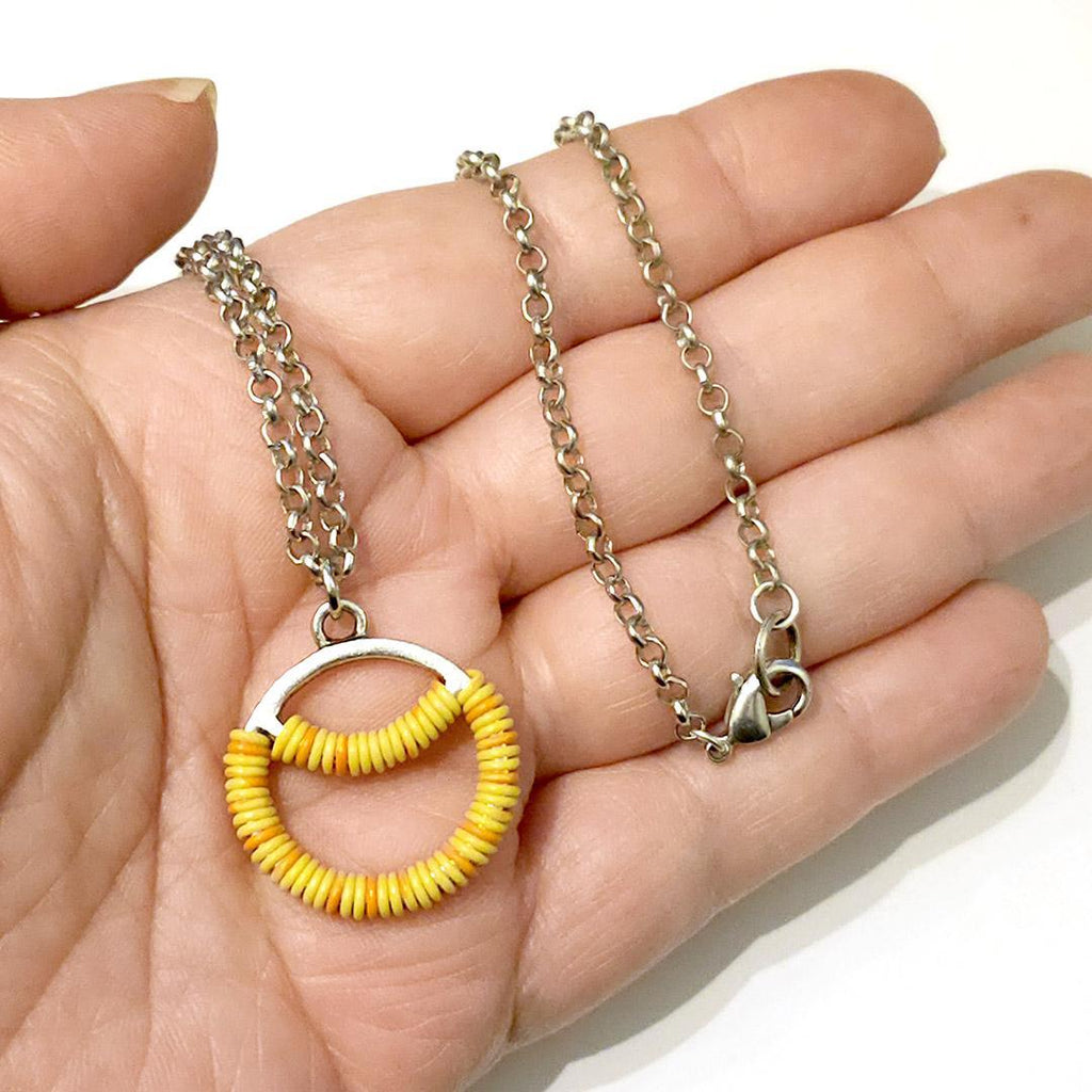 Necklace - Sunrise Circle - Yellow Orange Communication Wire by XV Studios