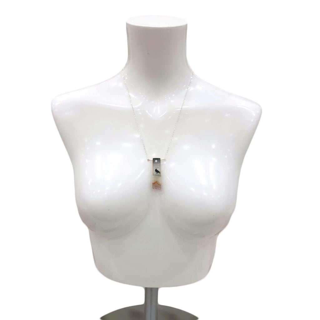 Necklace - Crow and Moon Crystal (Sterling Silver) by Fernworks