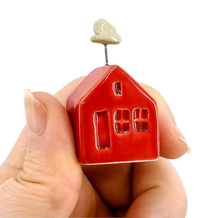 Tiny Pottery House - Red with Cloud by Tasha McKelvey