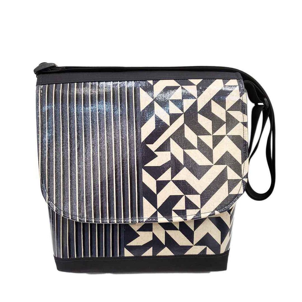 Messenger Bag - Reinforced Tall - Geo Black Stripe Black Gray by Laarni and Tita