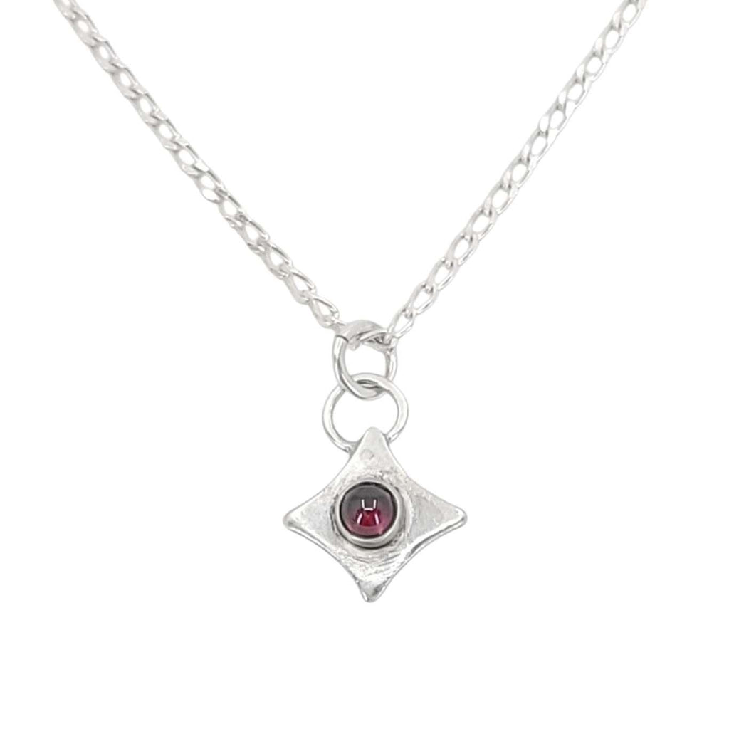 Necklace - Simple Diamond Drop Stone Pendant (Garnet, Sterling Silver) by imakecutestuff