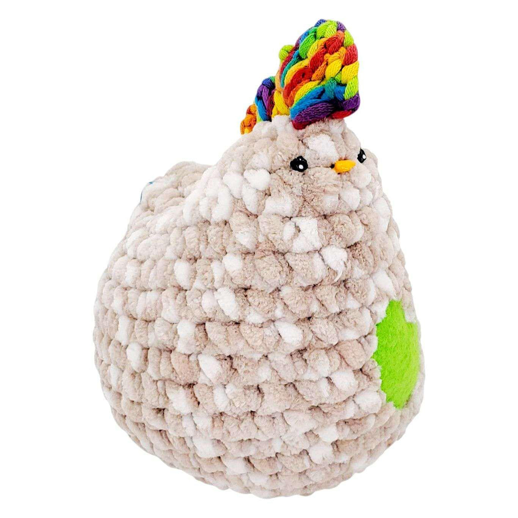 Plush Toy - Medium Tan Chicken (Green Heart Rainbow Comb) by Moyo Workshop