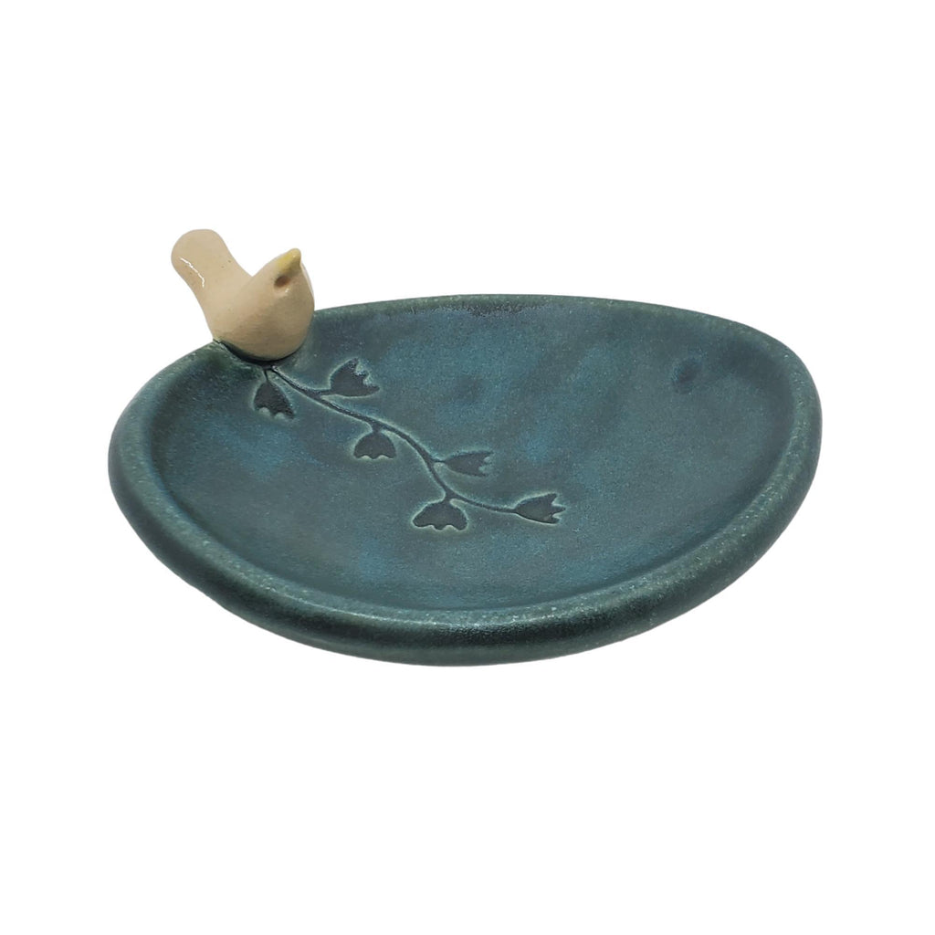 Oval Ring Dish - Bird and Fern (Blue Dish) by Tasha McKelvey