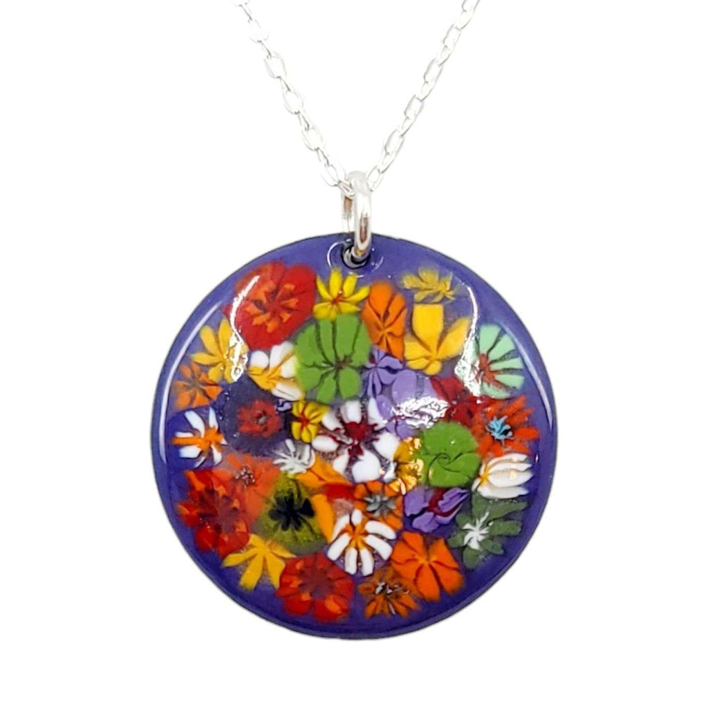 Necklace - Abstract Flowers on Purple by Magpie Mouse Studios