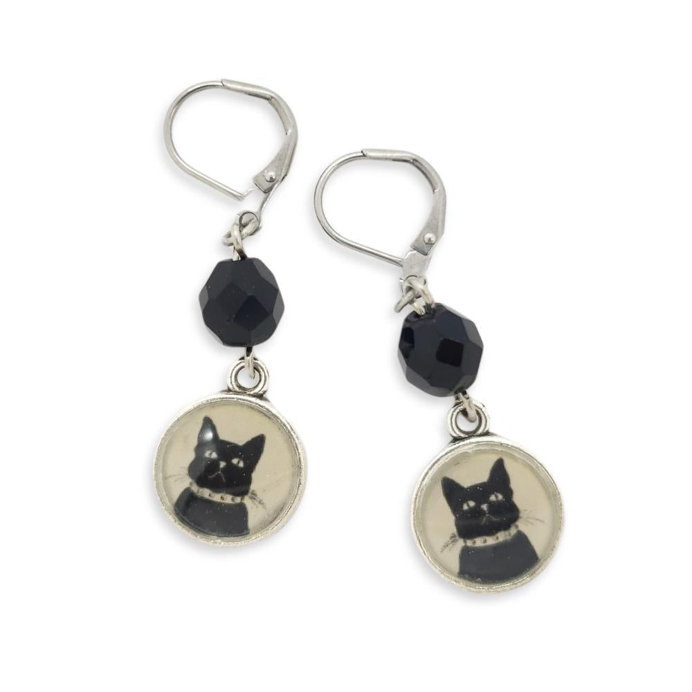 Earrings - Round - Black Cat Stainless Steel by Christine Stoll Studio