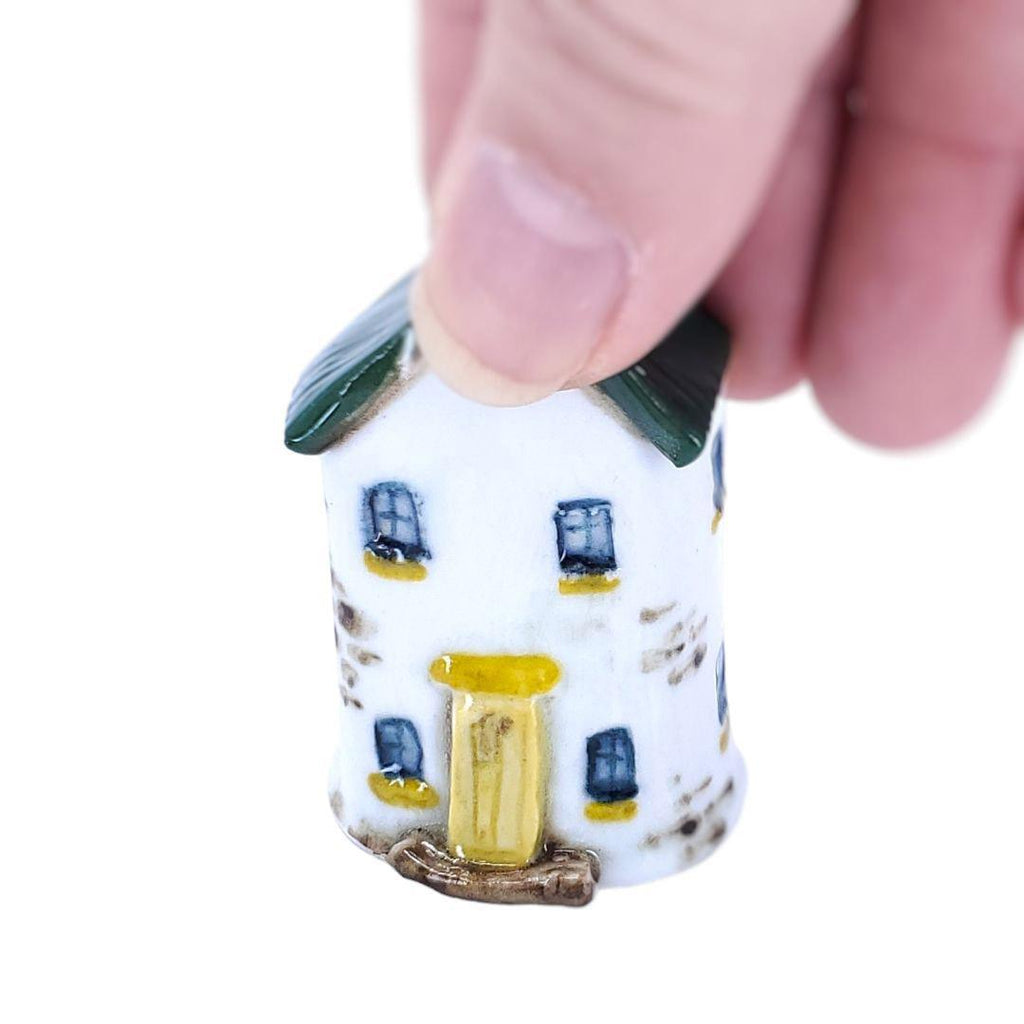 Tiny House - White House Yellow Door Green Roof by Mist Ceramics