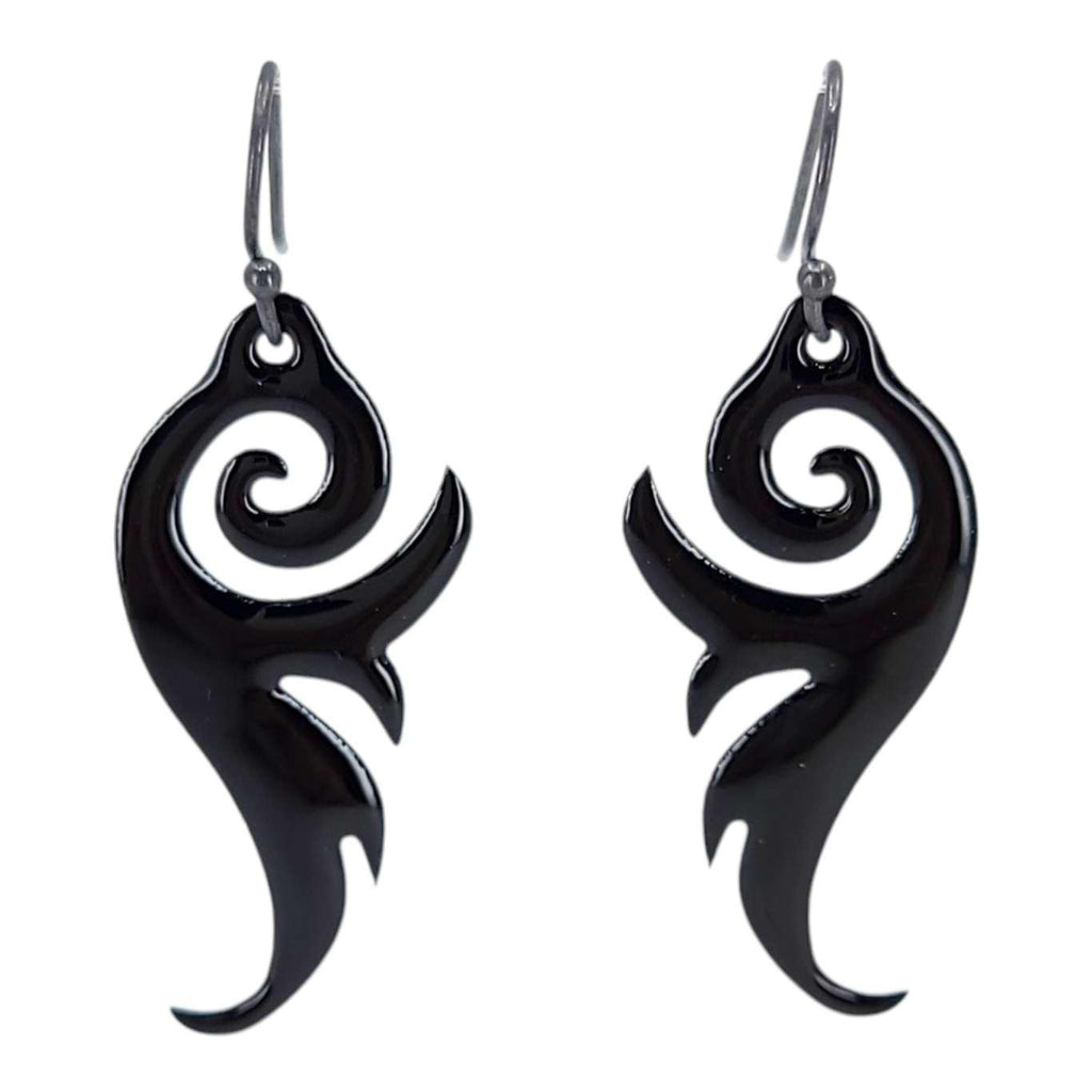 Earrings - Black Spiral Wings by Magpie Mouse Studios