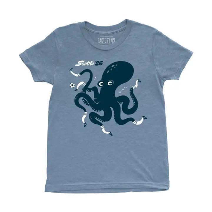 Kids Tee - Kraken Kick Soccer Heather Gray Tee (2T - L) by Factory 43