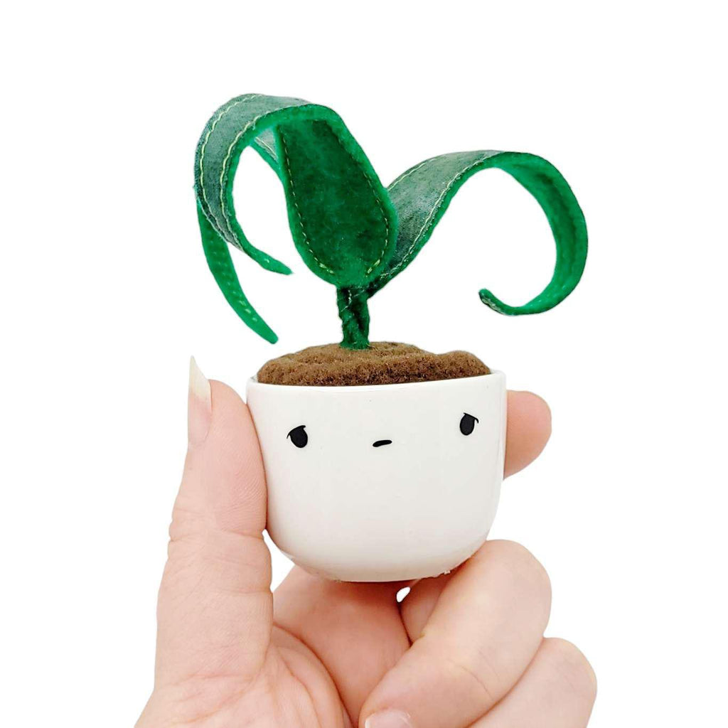 Collectible - Little Sprout Fabric Plant (Sad with Long Dark Green Leaves) by World of Whimm