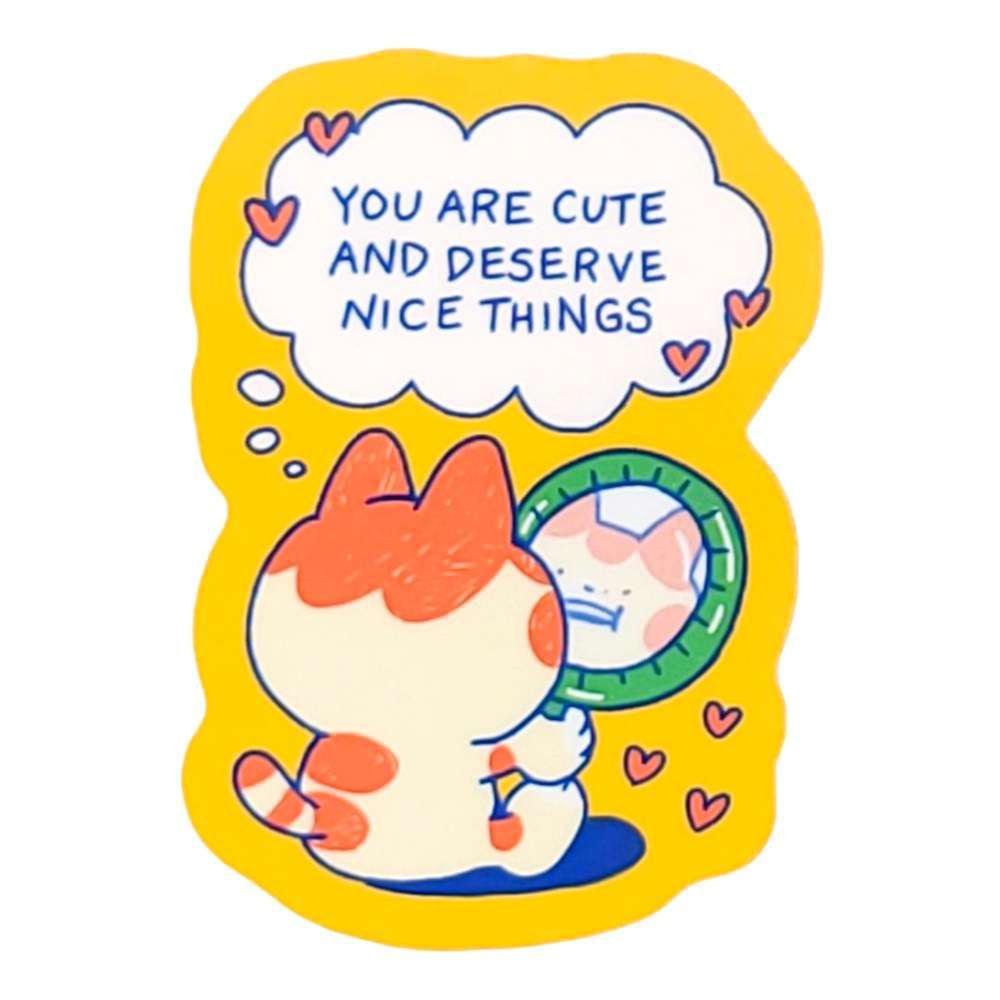 Sticker - Deserve Nice Things Cat by Laura Zeng