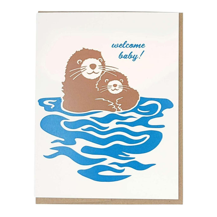 Card - Baby - Otters Welcome Baby by Orange Twist