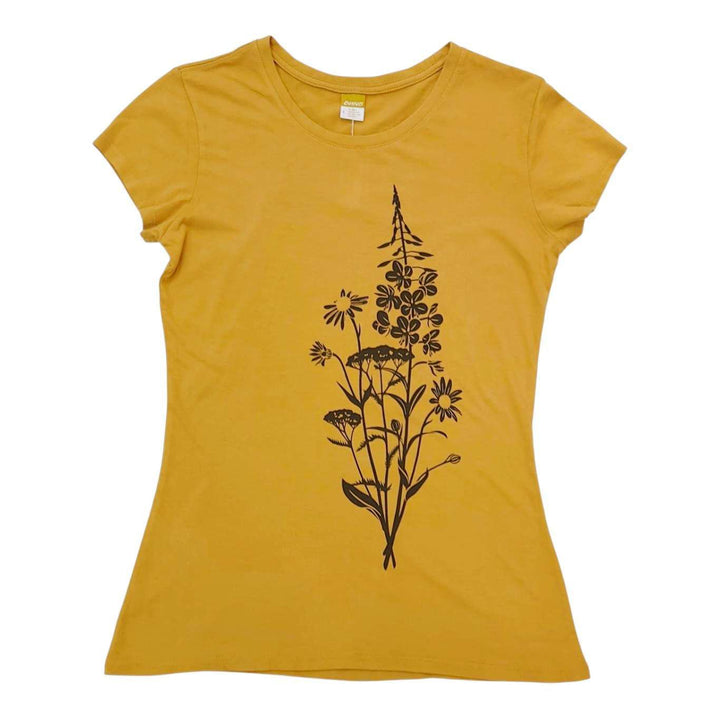 Short Sleeve - Wild Flowers Mustard Yellow Organic Fitted Tee (S - 2X) by Uzura