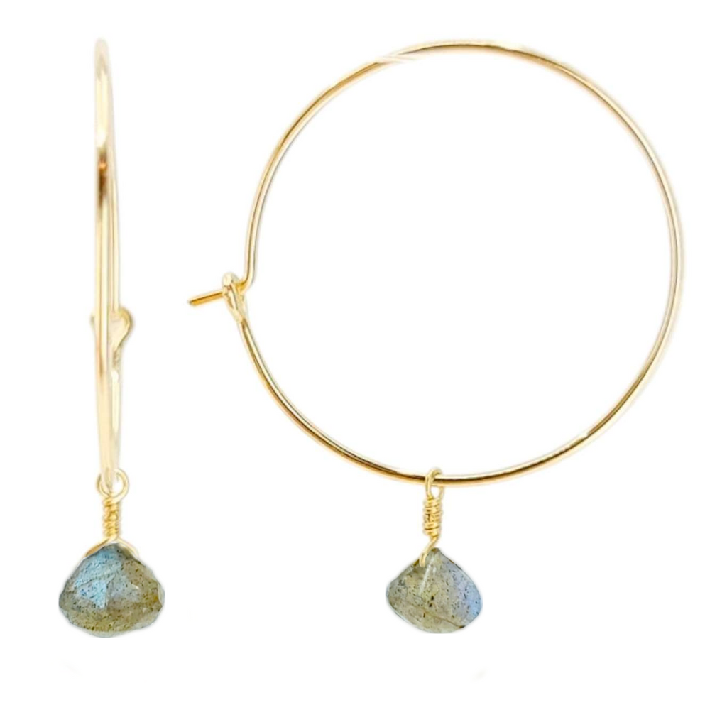 Earrings - Labradorite Drop Hoops (14k Gold Fill) by Foamy Wader