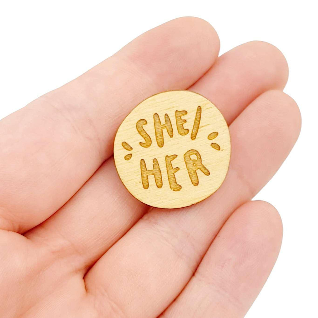 Pronoun Pins - She/Her (Assorted Colors) by SnowMade