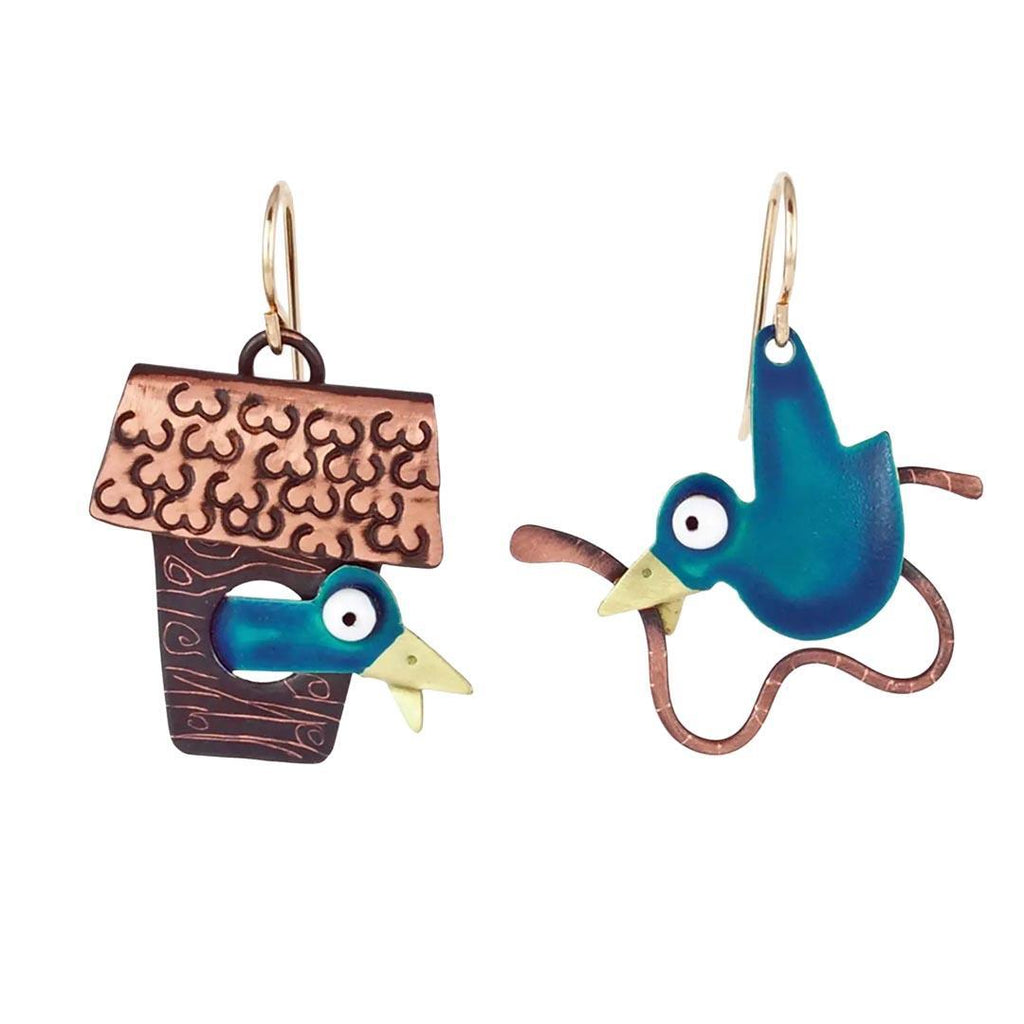 Earrings - Bluebird (Bird and House) by Chickenscratch