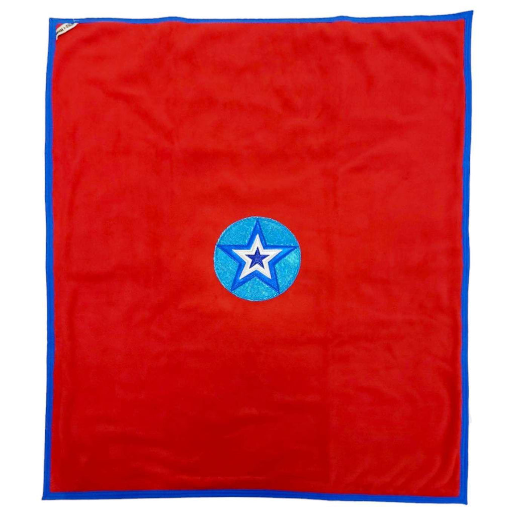 Blanket - Red with Blue Superhero Star by World of Whimm