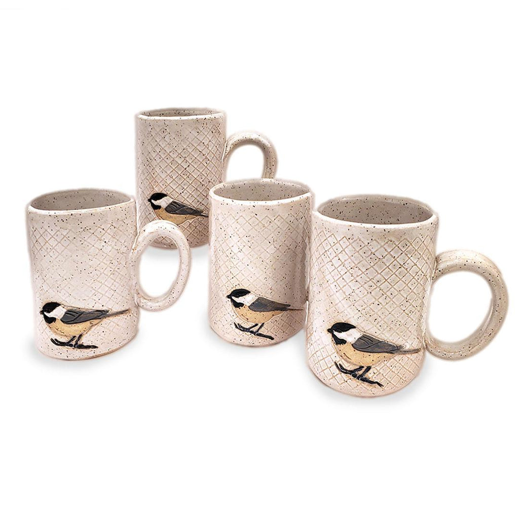 Mug - 16oz - Chickadee Patterned Ceramic Mug by White Squirrel Clayworks