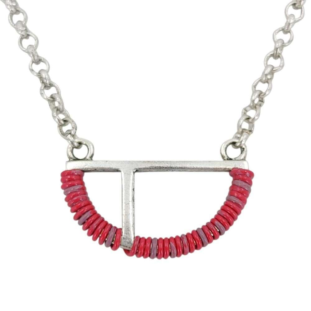Necklace - Split Half Circle (Red Telecom Wire) by XV Studios