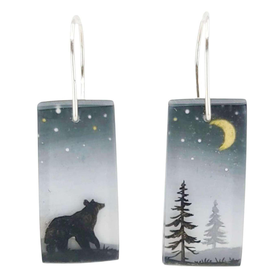 Earrings - Bear and Golden Moon Drops by Fernworks, image 1 of 5