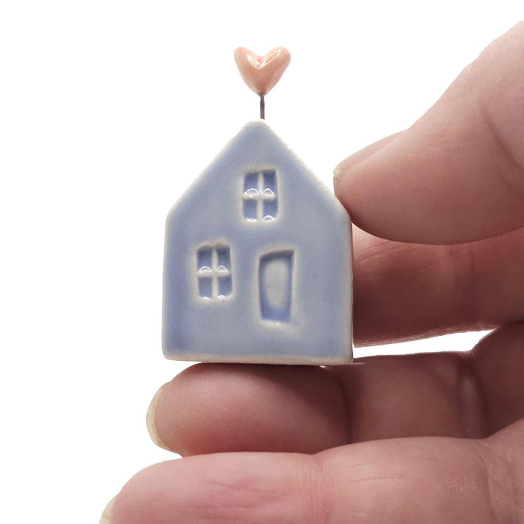 Tiny Pottery House - Light Blue with Heart (Red or Pink) by Tasha McKelvey
