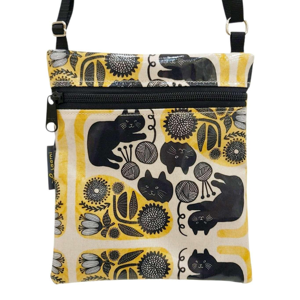 Bag - Small Crossbody (Black Cats with Yarn on Linen) by Laarni and Tita