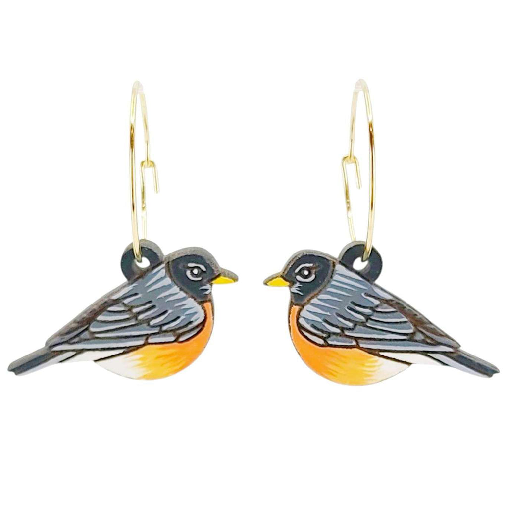 Earrings - American Robin (Gold Hoops) by Fresh Cuttery