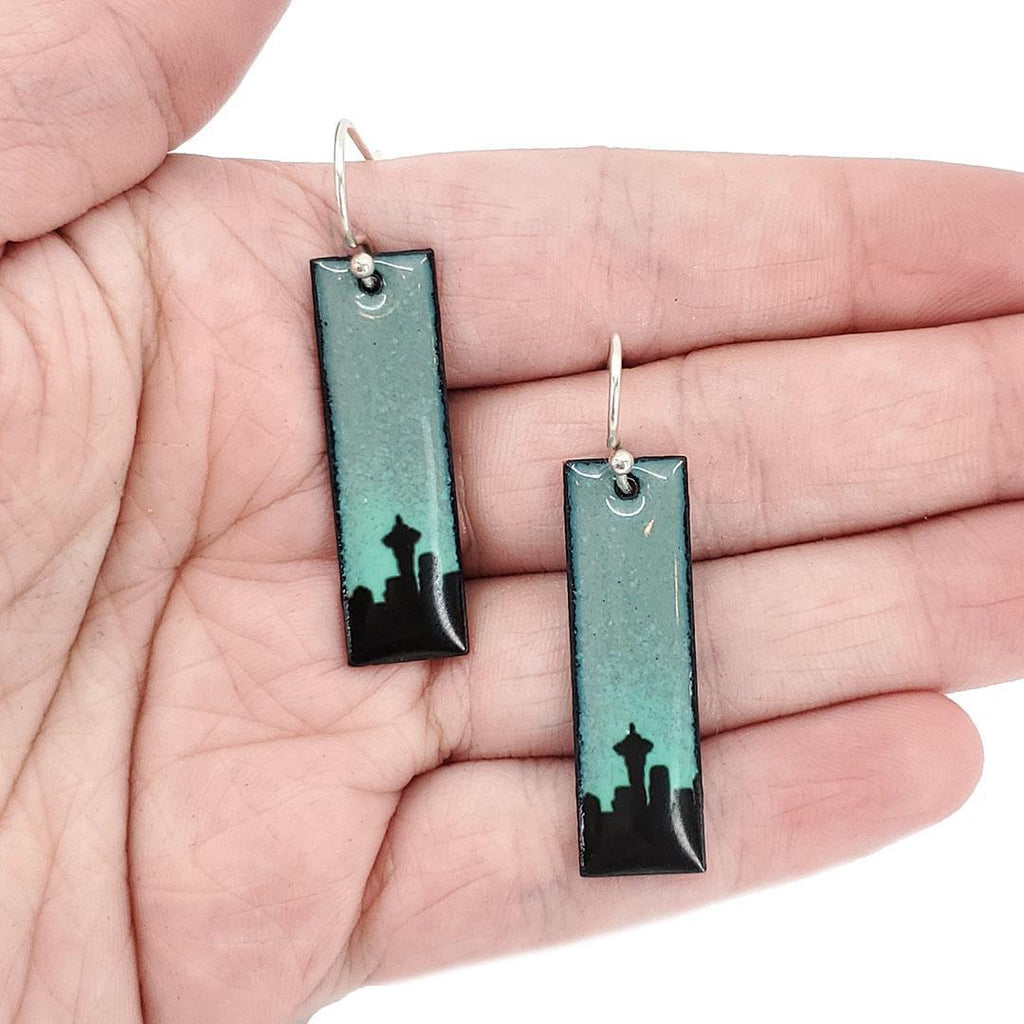 Earrings - Seattle Skyline Slim Rectangle (Gray Aqua) by Magpie Mouse