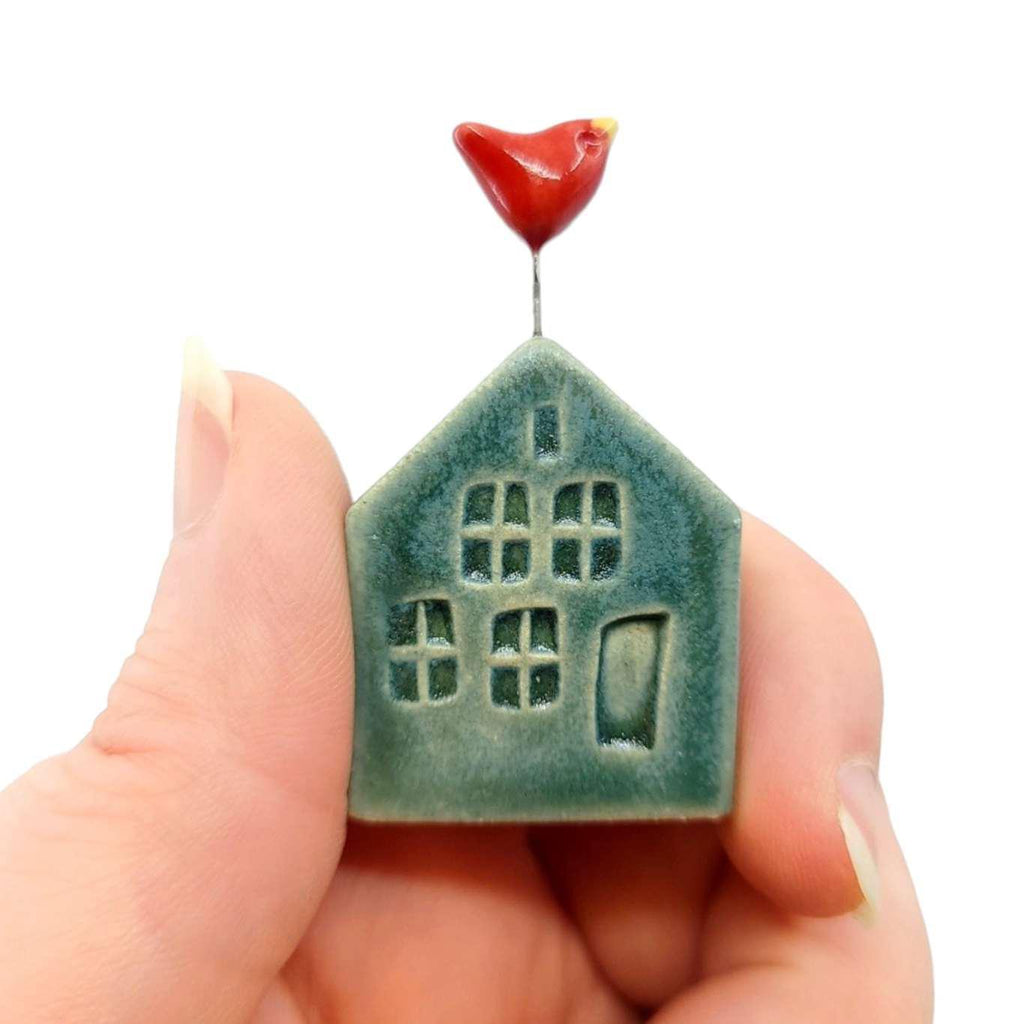Tiny Pottery House - Teal with Bird (Assorted Colors) by Tasha McKelvey