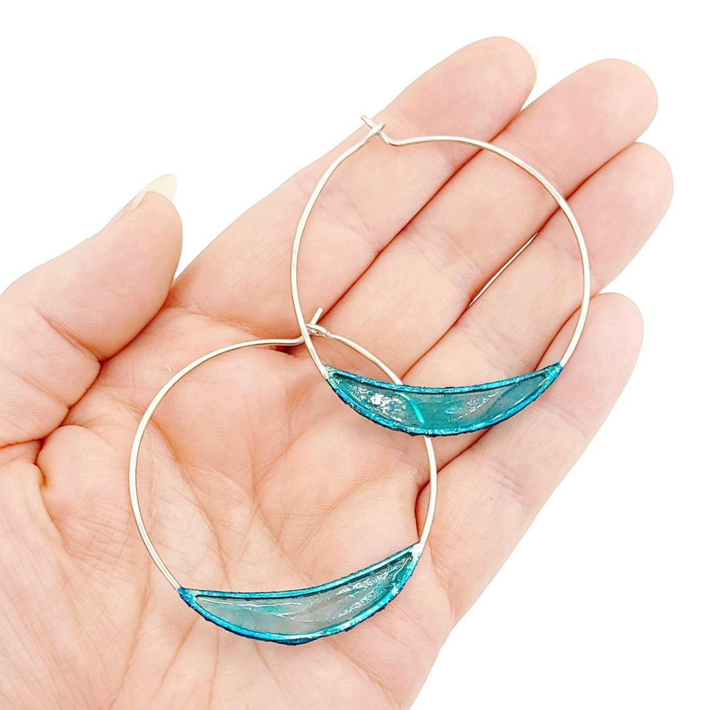 Earrings - Medium Paper Bridge Silver Hoops (Glacier) by Verso