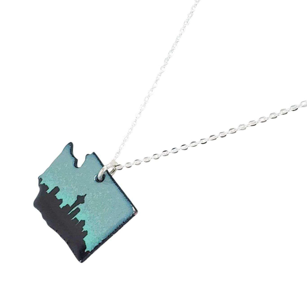 Necklace - WA State Small Ombre (Gray Turquoise) by Magpie Mouse Studios