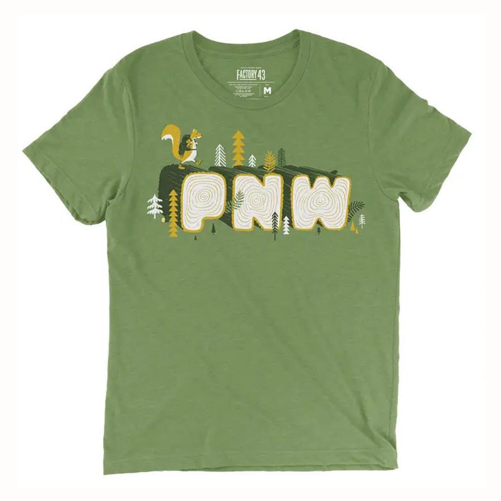 Adult Crew Neck - PNW Stumps Green Olive Tee (XS - XL) by Factory 43