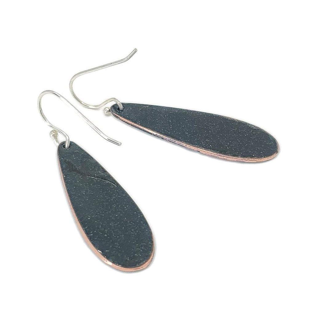 Earrings - Red Poppies Long Teardrop (Gray Turquoise) by Magpie Mouse Studios