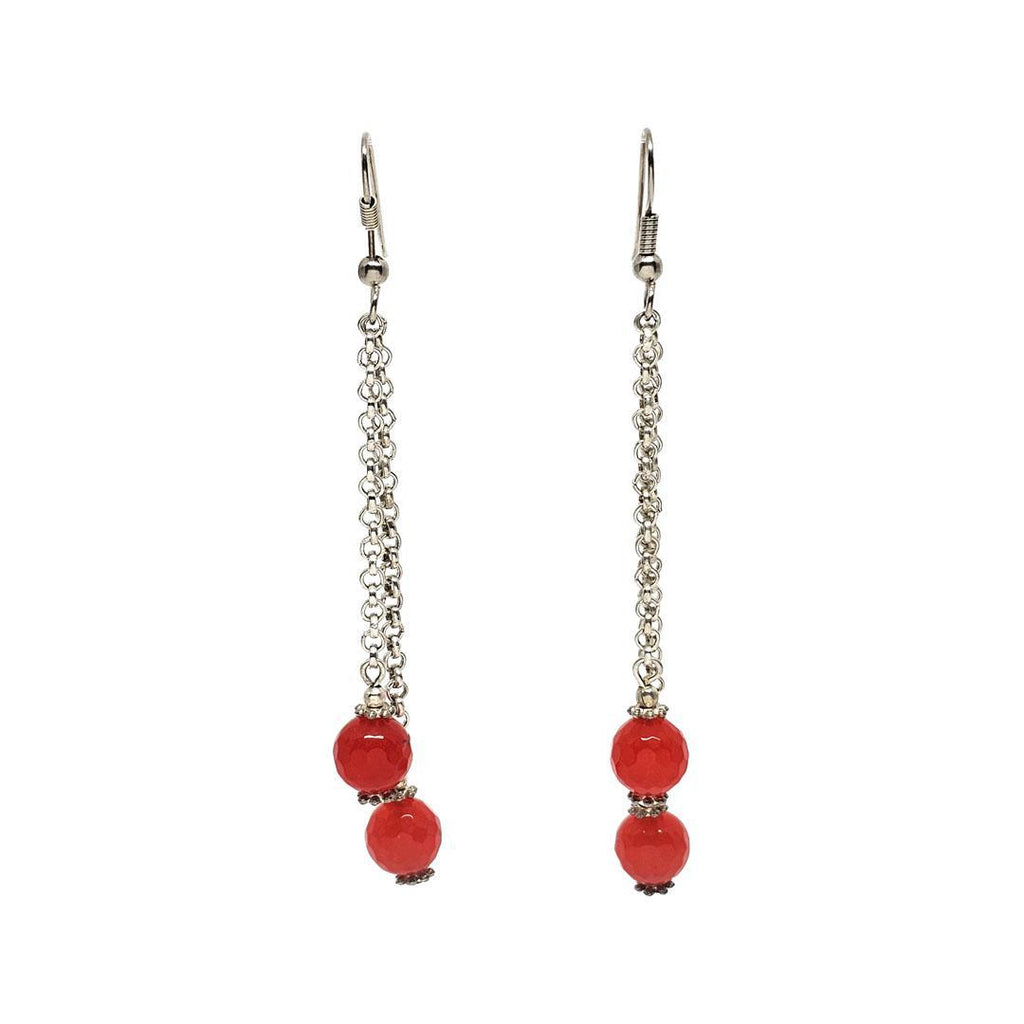 Earrings - Orange Topaz Double Drop Silver plate long by Tiny Aloha