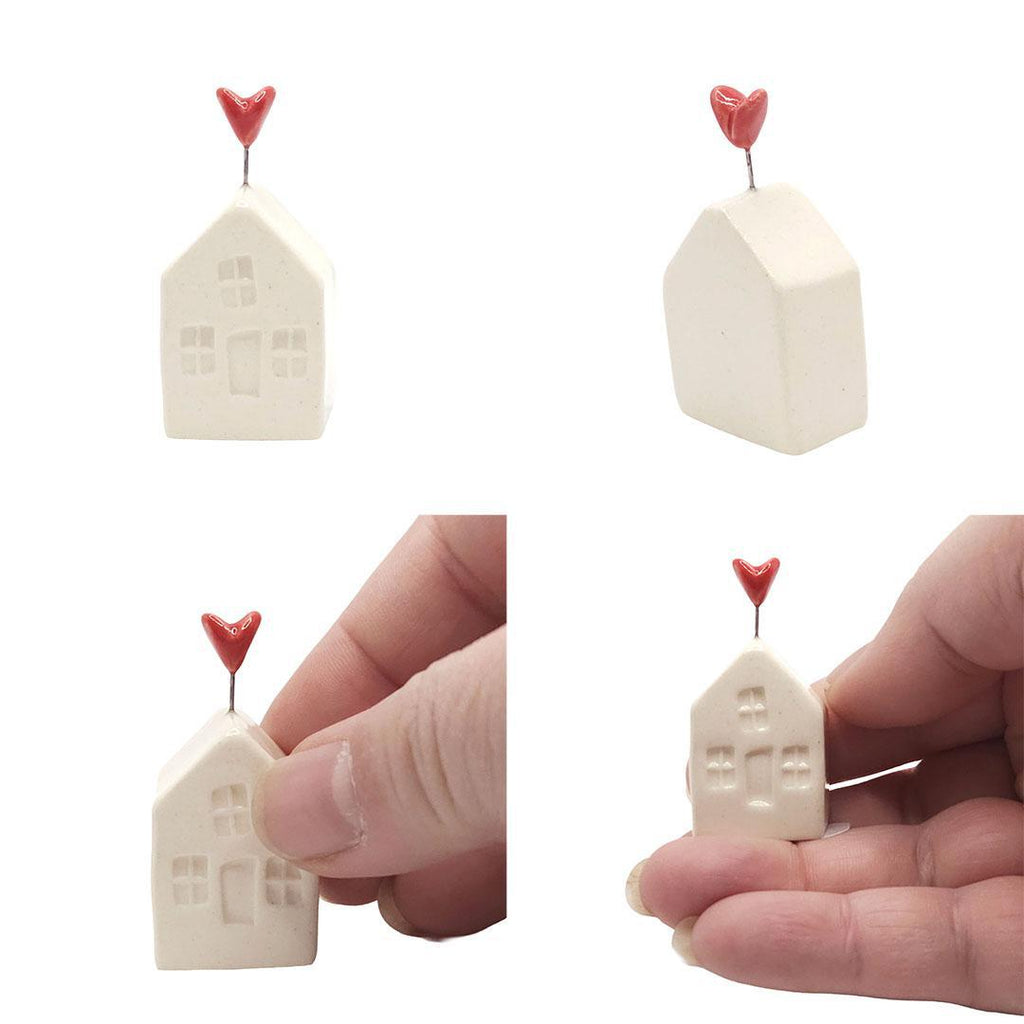 Tiny Pottery House - Soft White with Heart (Red or Pink) by Tasha McKelvey