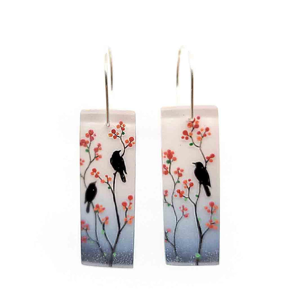 Earrings - Birds Red Berries by Fernworks