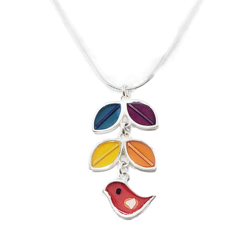 Necklace - Bird with Vine (Red) by Happy Art Studio